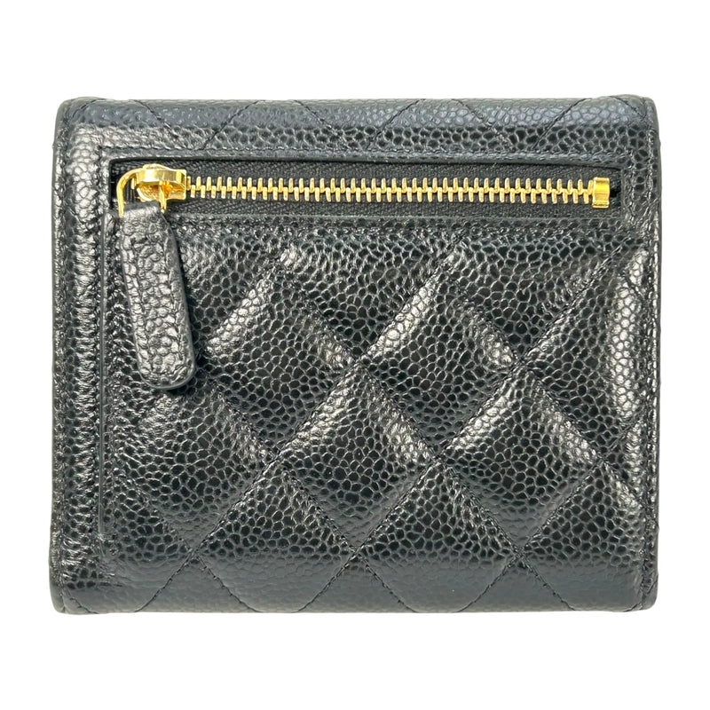 CHANEL Matelassé Caviar Leather Classic Flap Compact Wallet - Black 