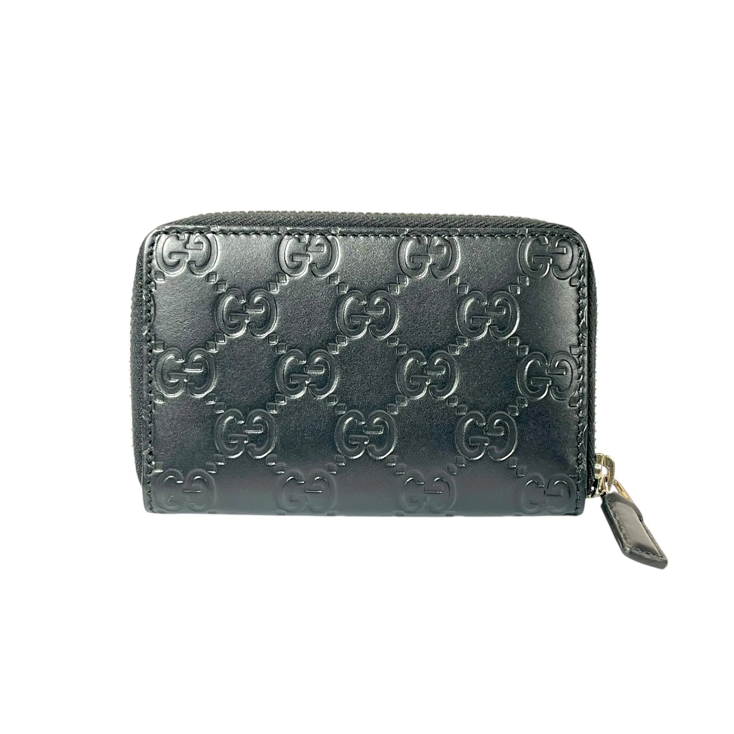 GUCCI GG Leather Round Zip Coin Case - Black 