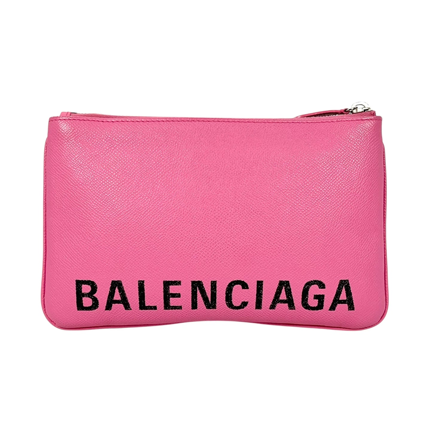 BALENCIAGA Ville Logo Leather Pouch Clutch Bag - Pink