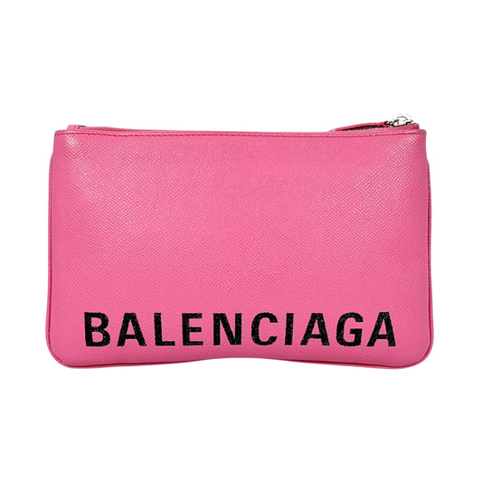 BALENCIAGA Ville Logo Leather Pouch Clutch Bag - Pink