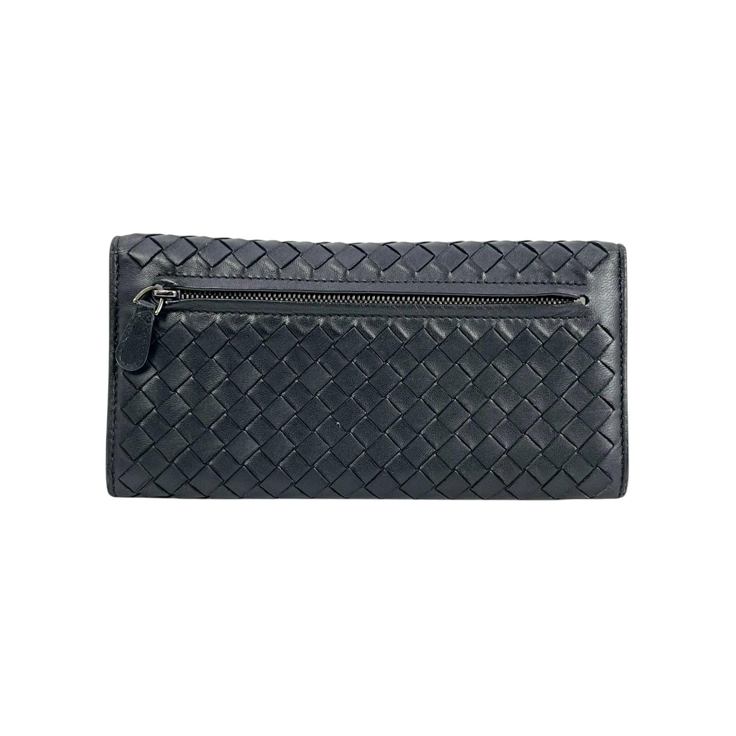 BOTTEGA VENETA Intrecciato Leather Long Wallet - Black 