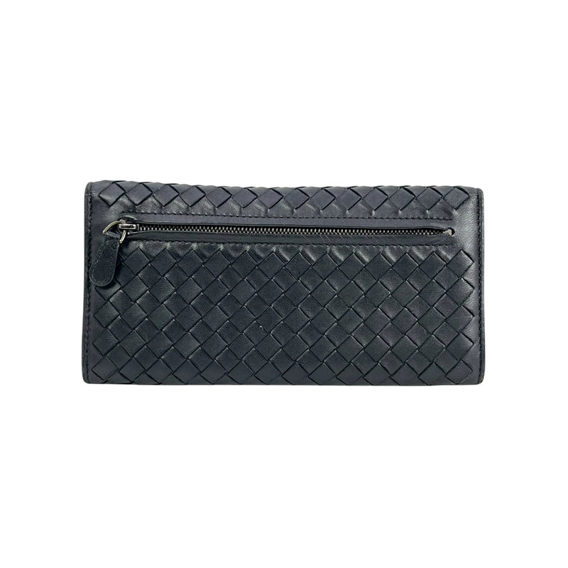 BOTTEGA VENETA Intrecciato Leather Long Wallet - Black 