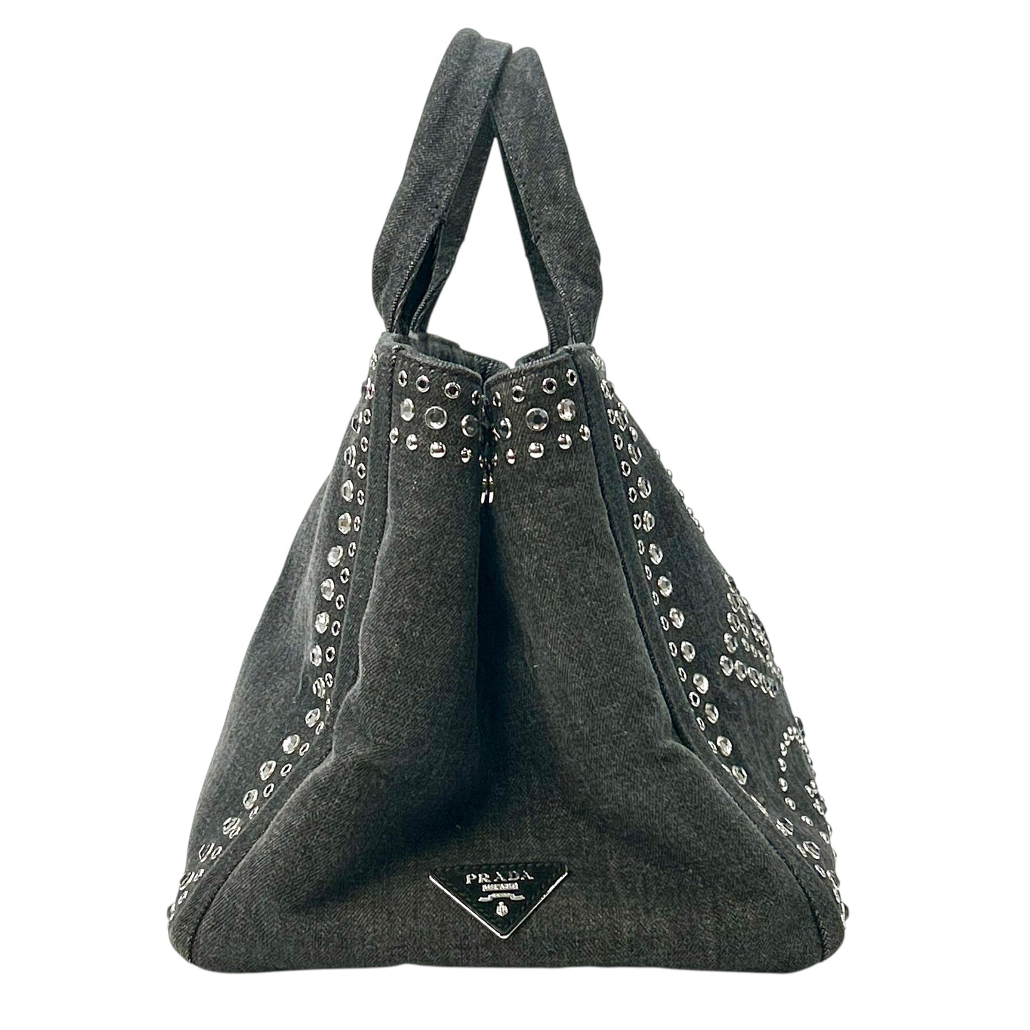 PRADA Canapa Rhinestone Hand Bag - Charcoal Gray