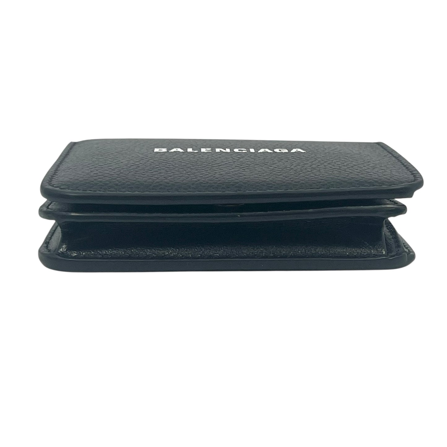 BALENCIAGA Classic Cash Leather Coin Purse Card Case Wallet - Black