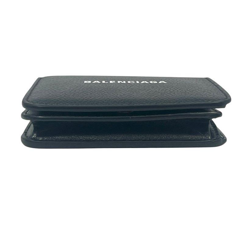 BALENCIAGA Classic Cash Leather Coin Purse Card Case Wallet - Black