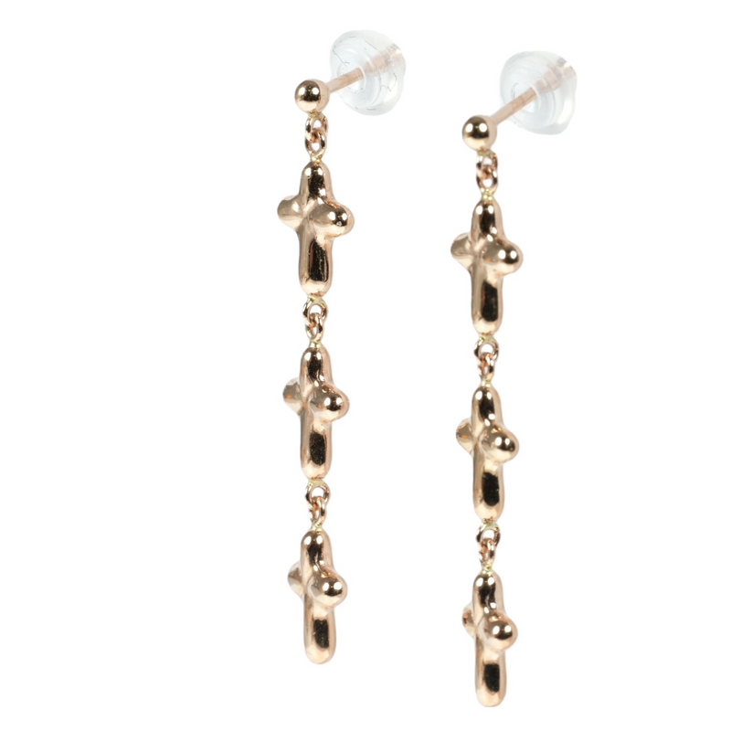 K18 Pinkgold Triple Cross Earring