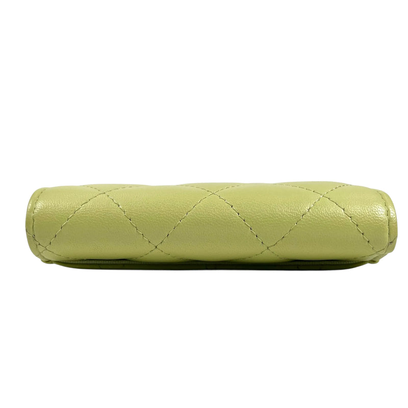 CHANEL Materasse Lambskin Card Case - Lime Yellow