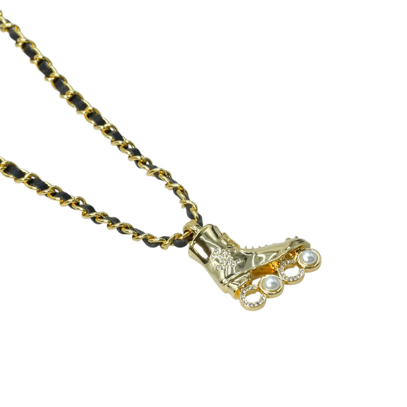 CHANEL Pearl Crystal Roller Skate Necklace - Gold Plated