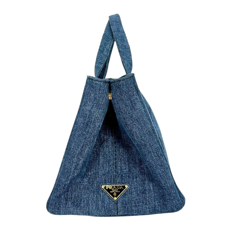 PRADA Canapa Denim Tote Bag Hand Bag - Blue