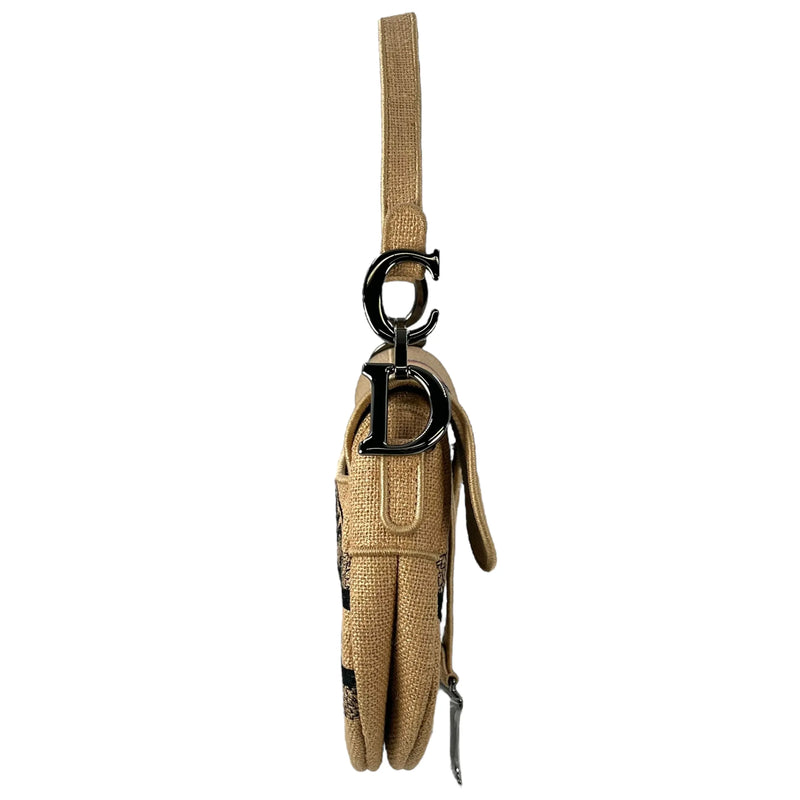 Dior Saddle Jute Canvas Embroidered With Dior Union Motif Hand Bag - Beige