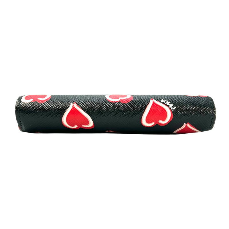 Prada Heart Print Compact Wallet - Black