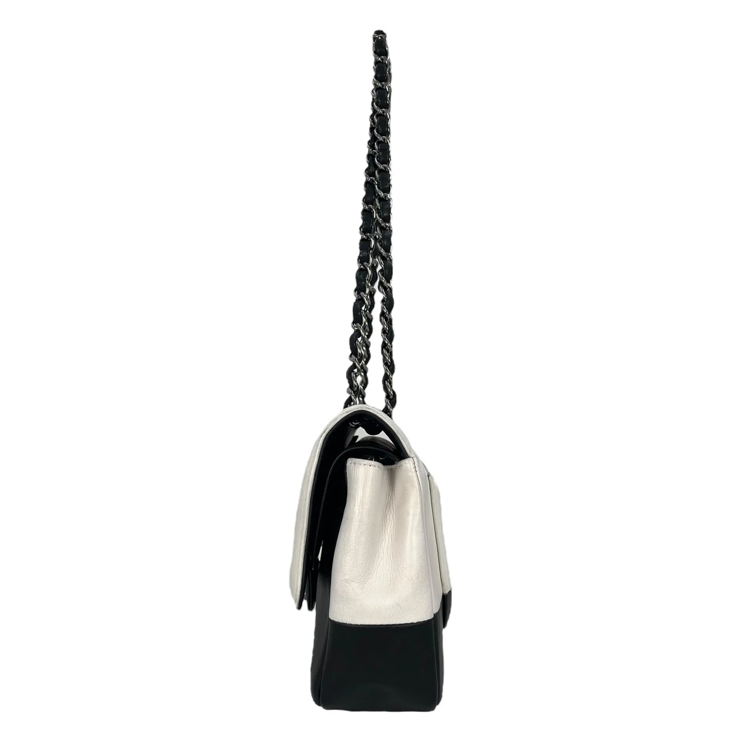 CHANEL Double Flap Bag Calf Chain Shoulder Bag - Black / White
