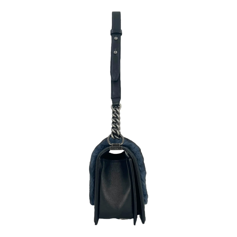 CHANEL Boy Chanel Fur Chain Shoulder Bag - Black
