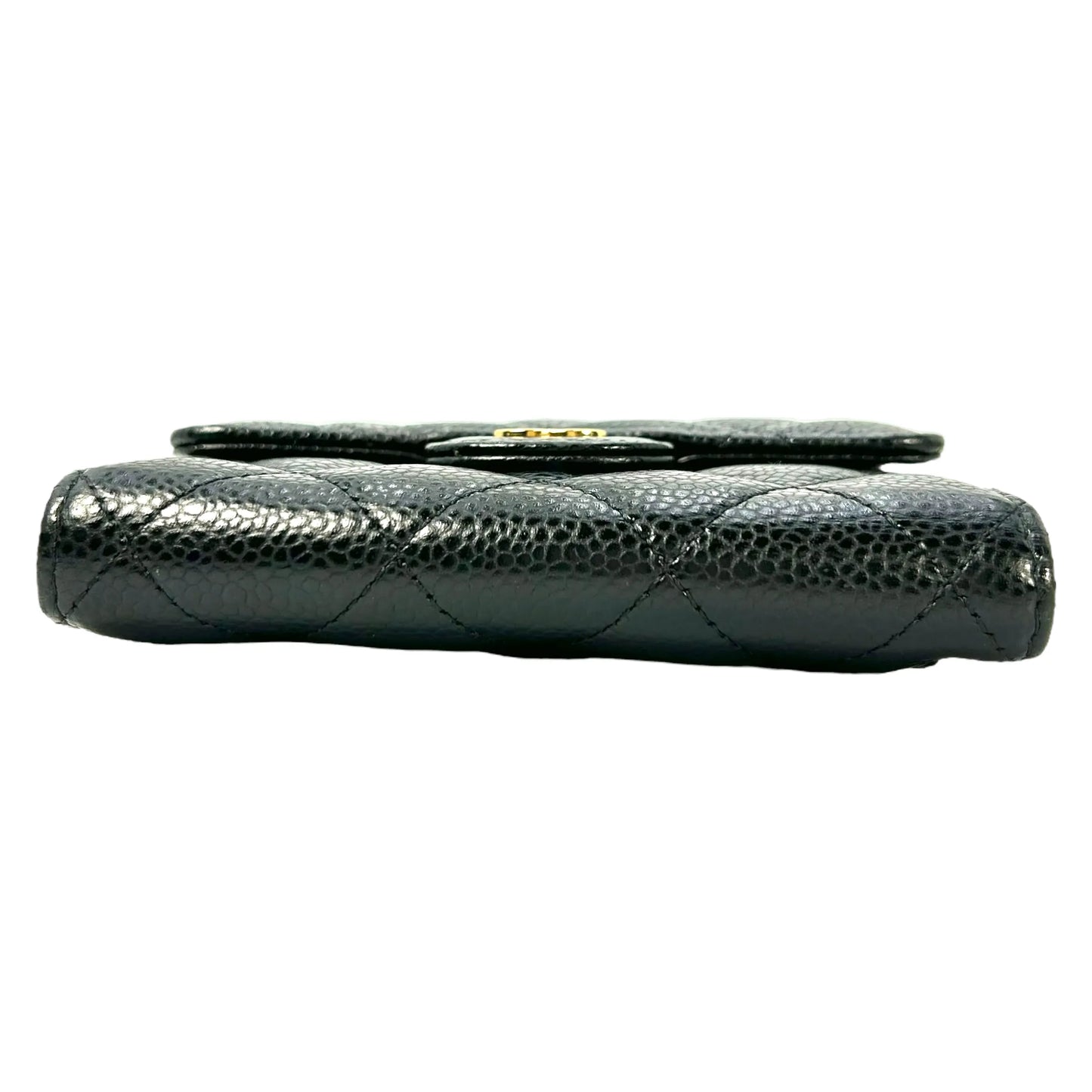 CHANEL Matelassé Caviar Leather Classic Flap Compact Wallet - Black 