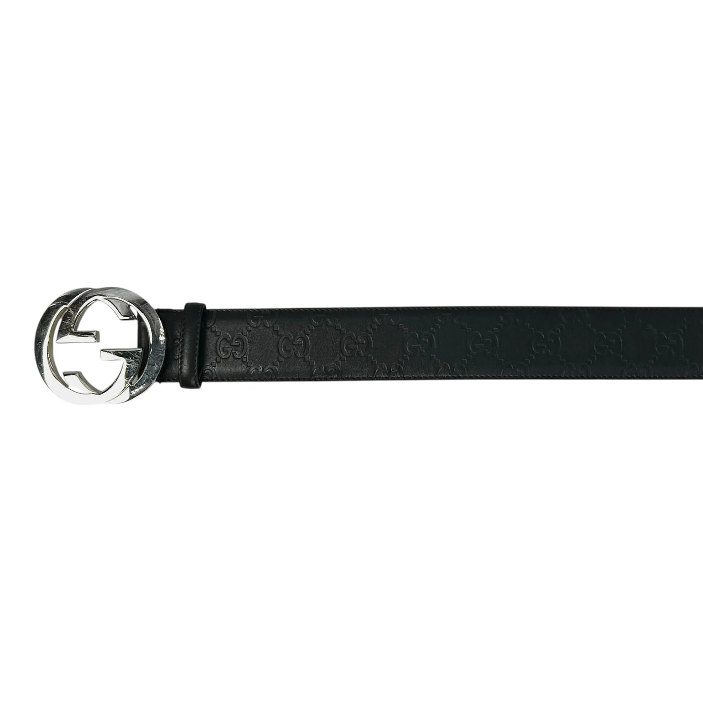 GUCCI Guccissima GG Logo Leather Belt - Black 