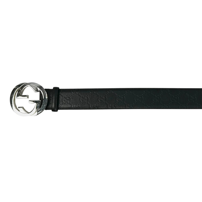 GUCCI Guccissima GG Logo Leather Belt - Black 