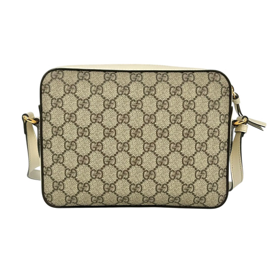 GUCCI Horsebit GG Supreme Canvas Shoulder Bag - Brown and White 
