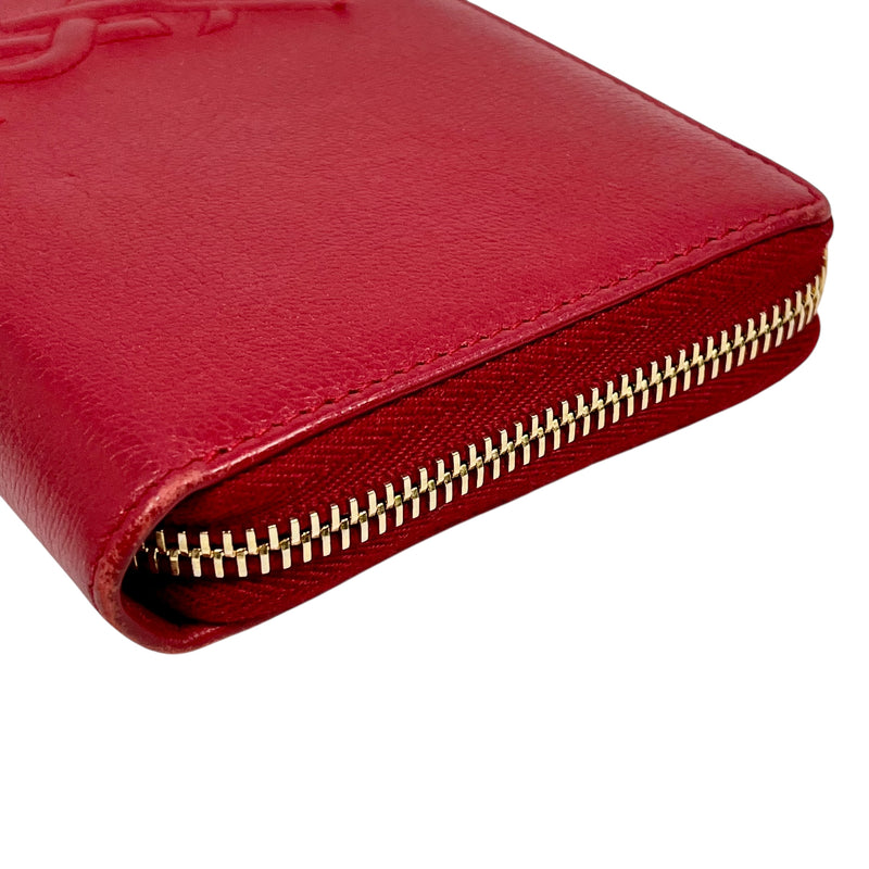 Saint Laurent YSL Logo Leather Round Zip Long Wallet - Red