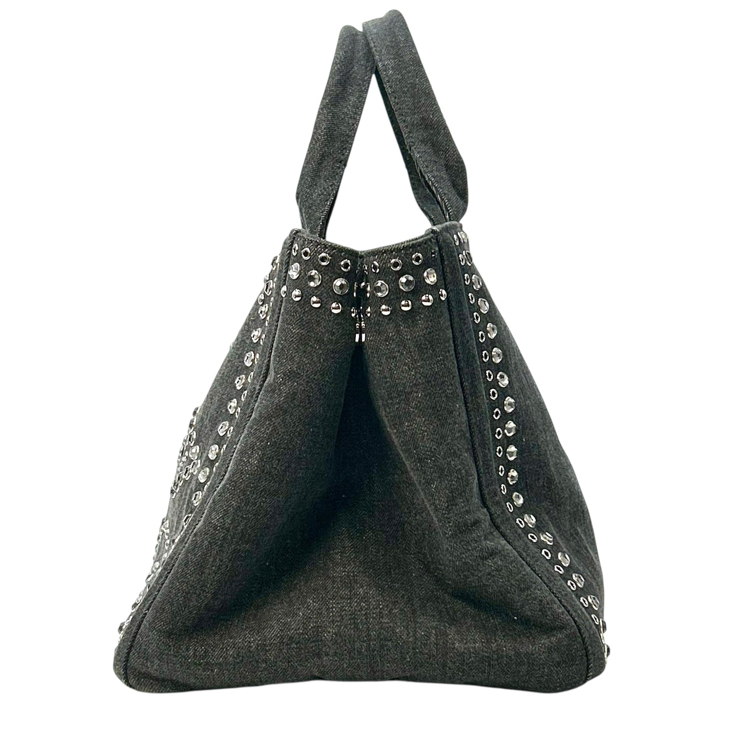 PRADA Canapa Rhinestone Hand Bag - Charcoal Gray