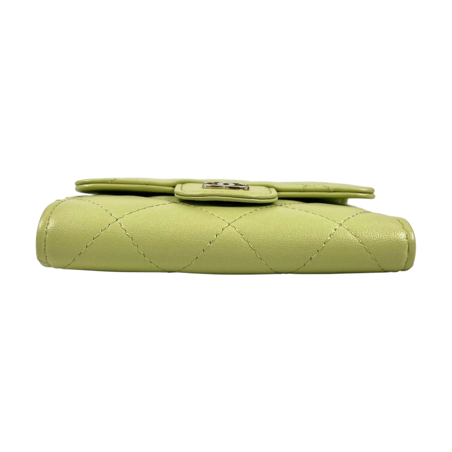 CHANEL Materasse Lambskin Card Case - Lime Yellow