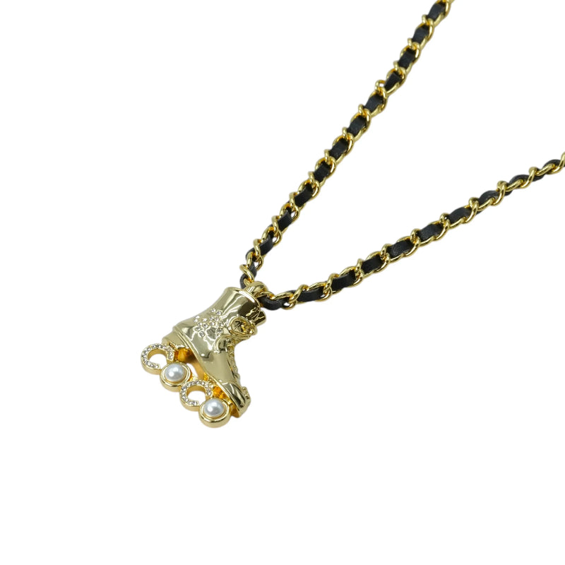 CHANEL Pearl Crystal Roller Skate Necklace - Gold Plated