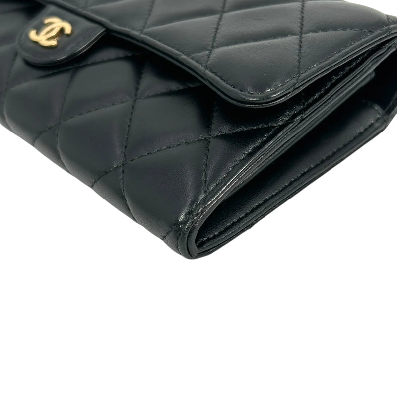 CHANEL CC Logo Lambskin Long Wallet - Black