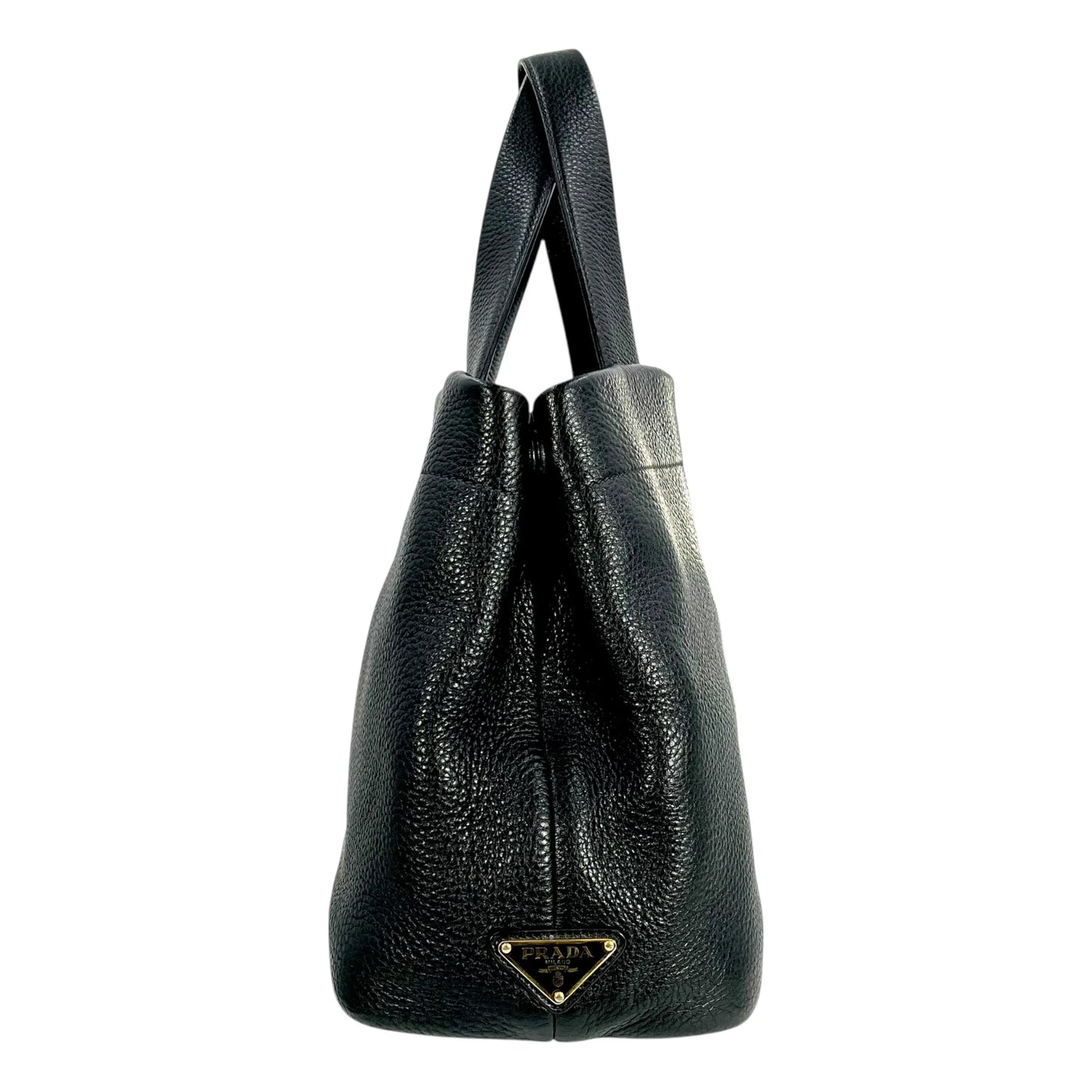 PRADA Punching Logo Hand Bag Leather - Black