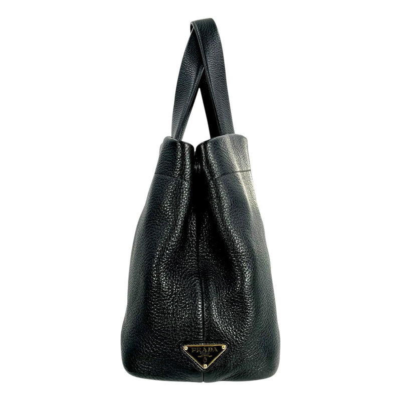 PRADA Punching Logo Hand Bag Leather - Black