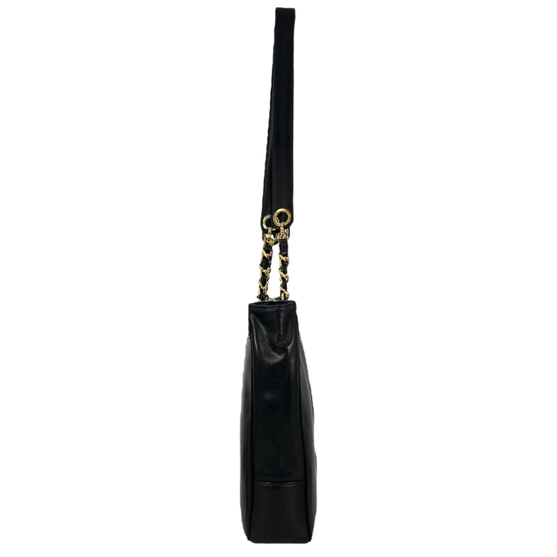 CHANEL CC Logo Lambskin Chain Shoulder Bag - Black