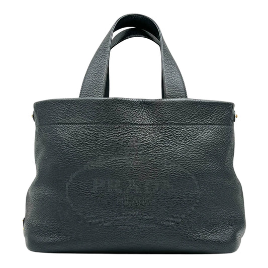 PRADA Punching Logo Hand Bag Leather - Black