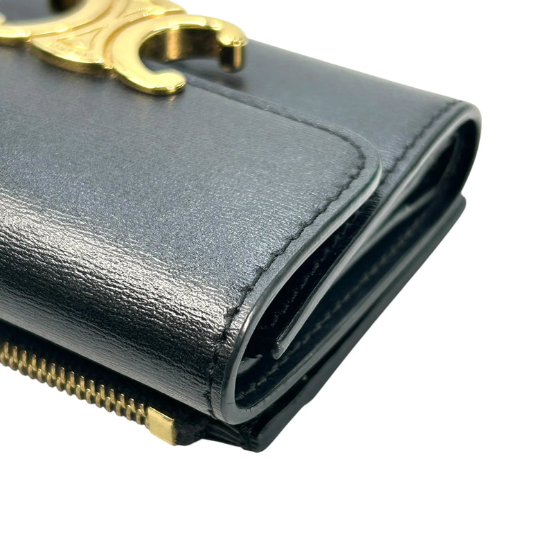 CELINE Compact Wallet With Coin Triomphe In Shiny Calfskin - Black
