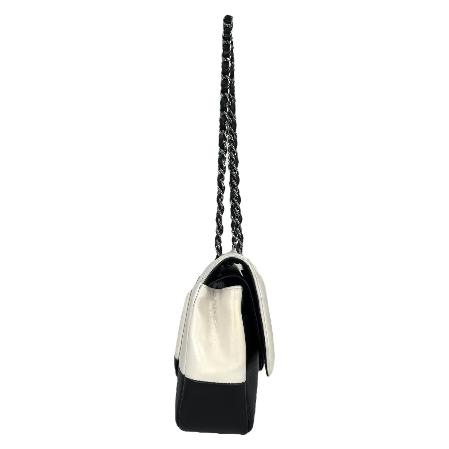 CHANEL Double Flap Bag Calf Chain Shoulder Bag - Black / White