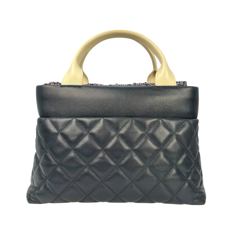 CHANEL Matelasse Tweed and Quilted Aged Calfskin Medium Hand Bag Chain Shoulder Bag - Navy