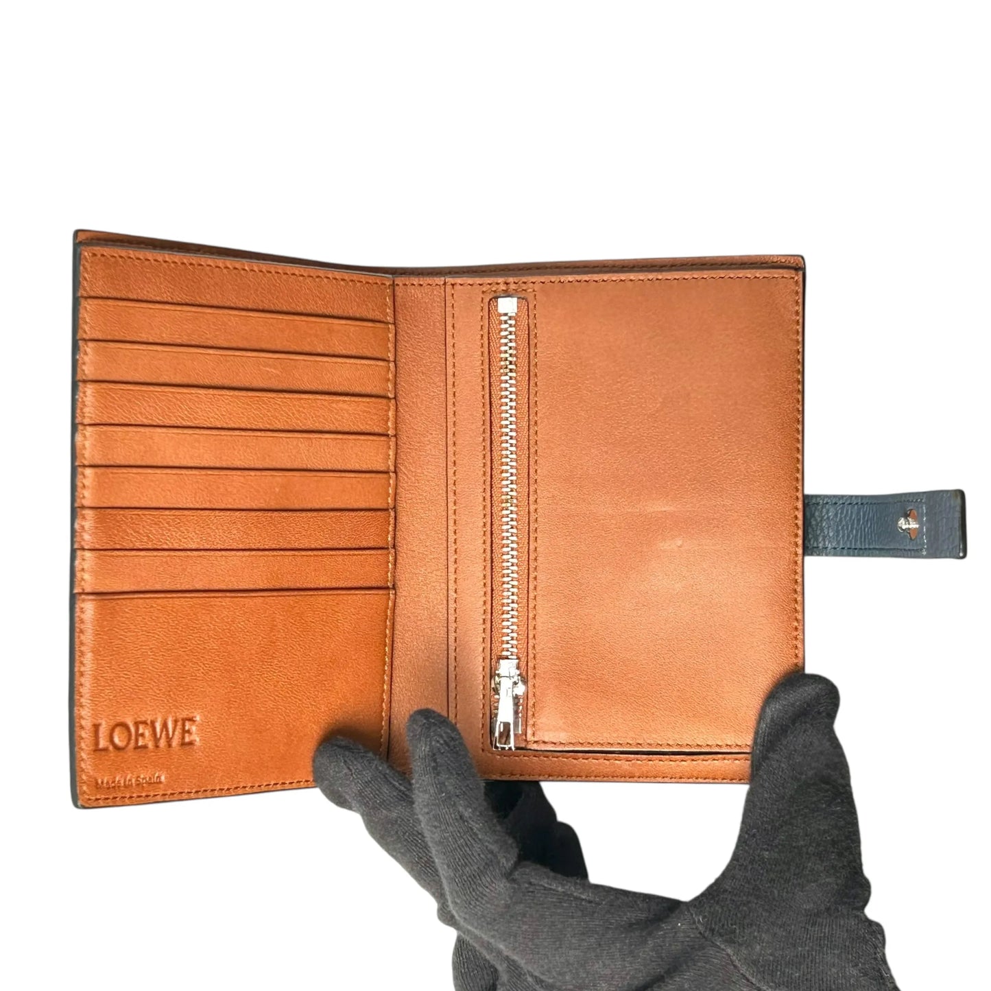 Loewe Vertical Small Wallet Calfskin Compact Wallet - Navy 