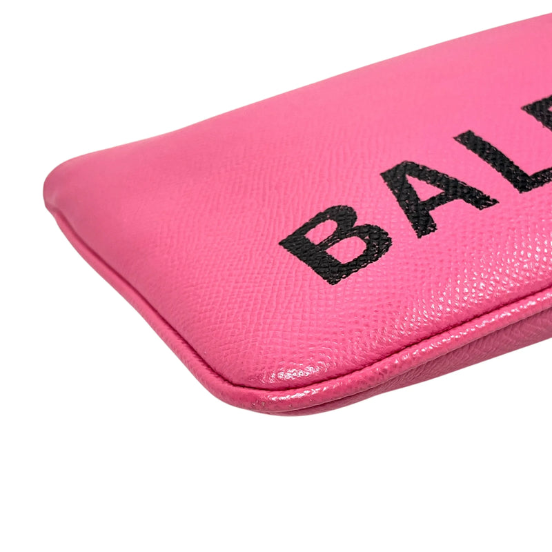 BALENCIAGA Ville Logo Leather Pouch Clutch Bag - Pink