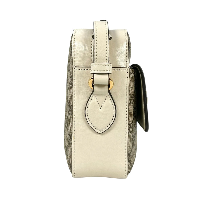 GUCCI ホースビット GGスプリーム キャンバス ショルダーバッグ - ブラウン × ホワイト