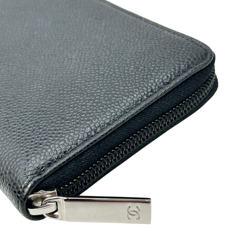 CHANEL Cocomark Caviar Skin Zip Long Wallet - Black