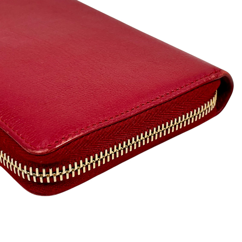 Saint Laurent YSL Logo Leather Round Zip Long Wallet - Red