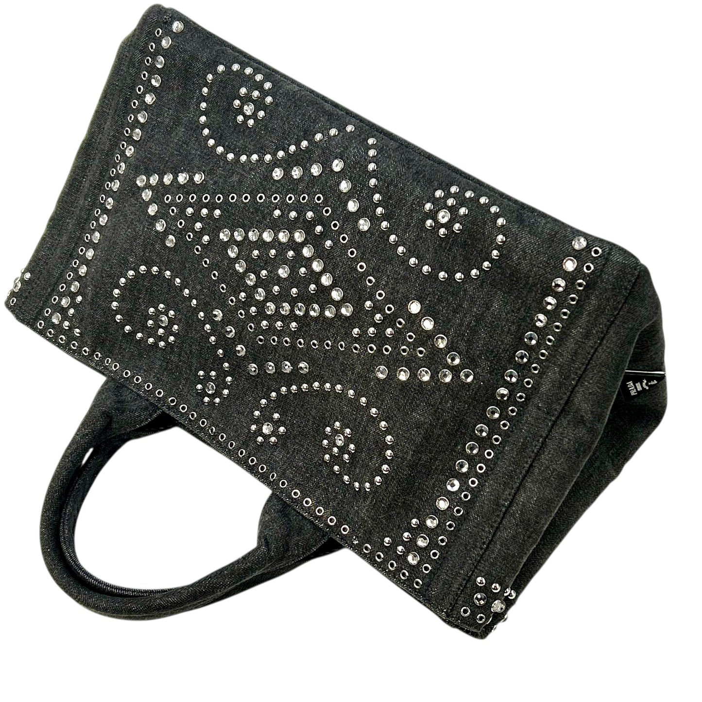 PRADA Canapa Rhinestone Hand Bag - Charcoal Gray