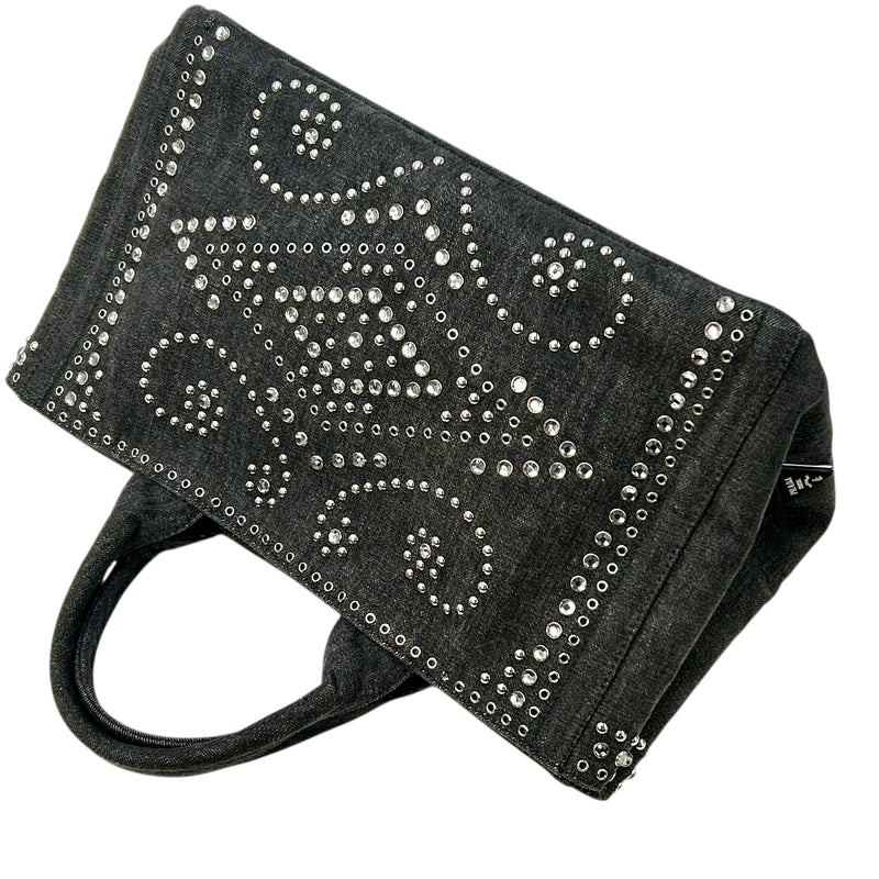 PRADA Canapa Rhinestone Hand Bag - Charcoal Gray