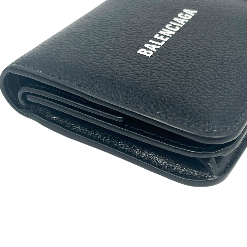 BALENCIAGA Classic Cash Leather Coin Purse Card Case Wallet - Black