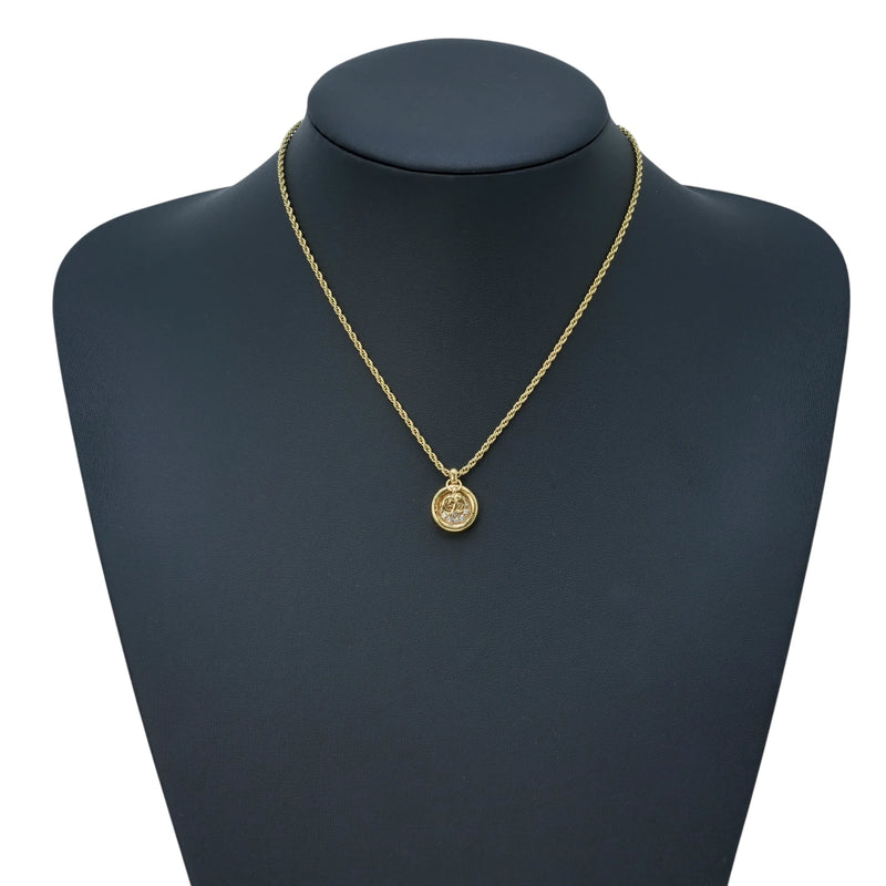 Dior Rhinestone Mini Logo Necklace - Gold Plated