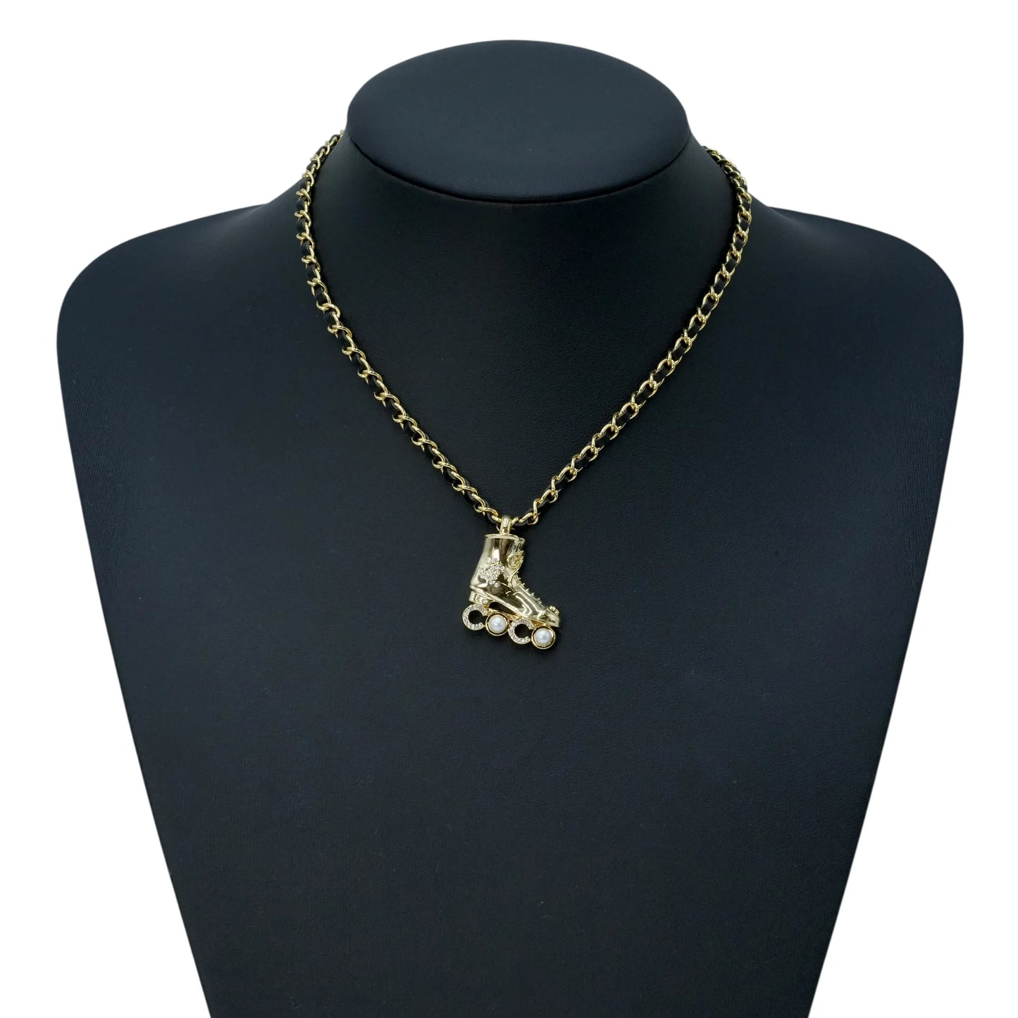 CHANEL Pearl Crystal Roller Skate Necklace - Gold Plated