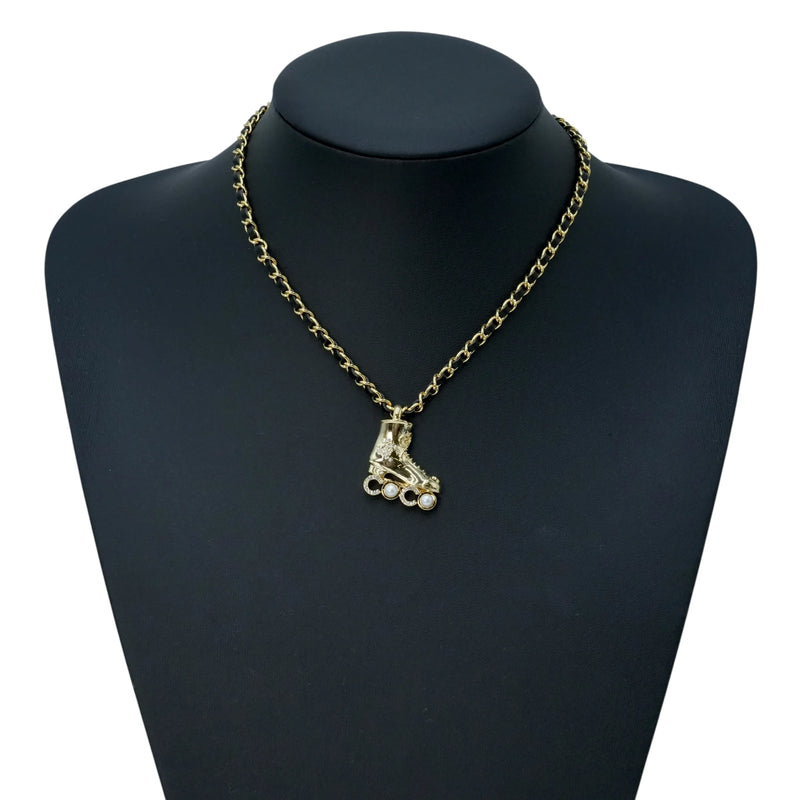 CHANEL Pearl Crystal Roller Skate Necklace - Gold Plated