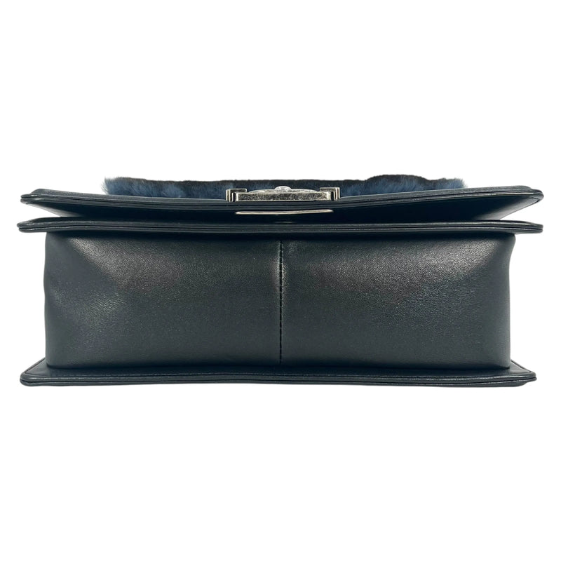 CHANEL Boy Chanel Fur Chain Shoulder Bag - Black
