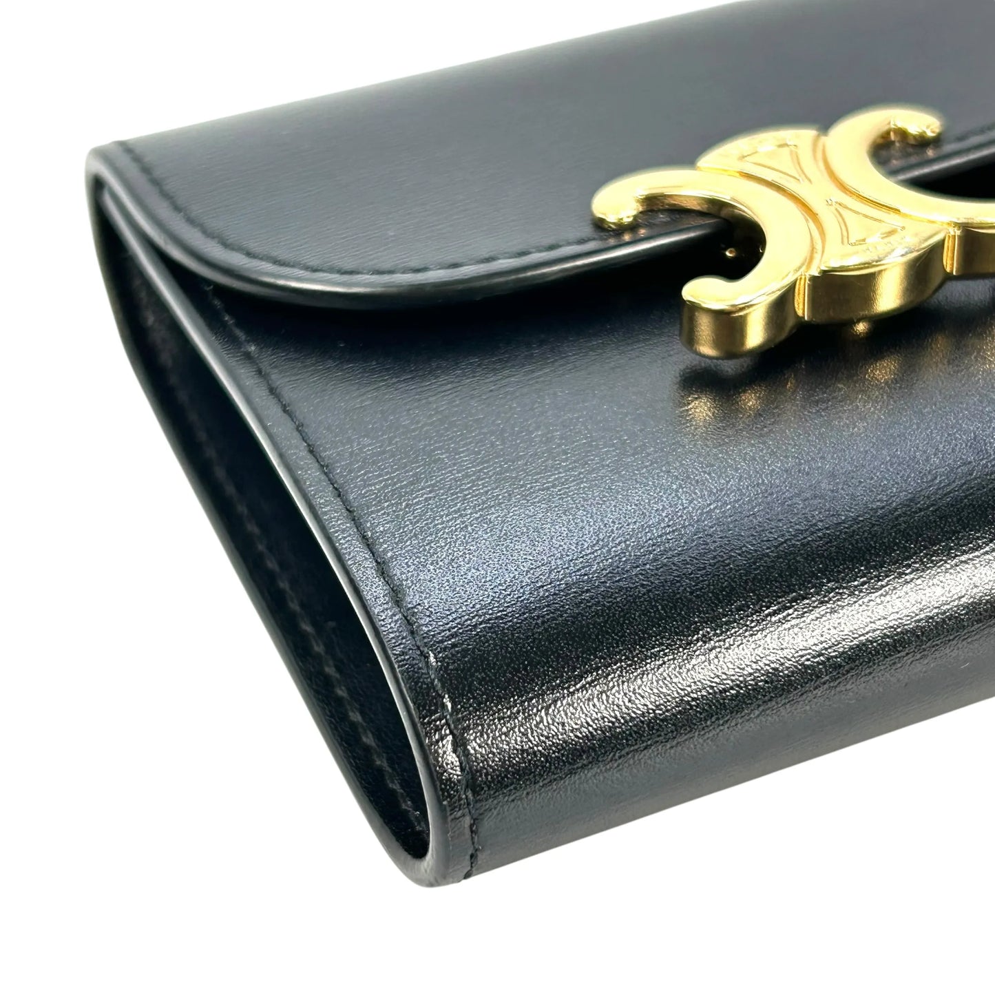 CELINE Triomphe Calfskin Compact Wallet - Black 