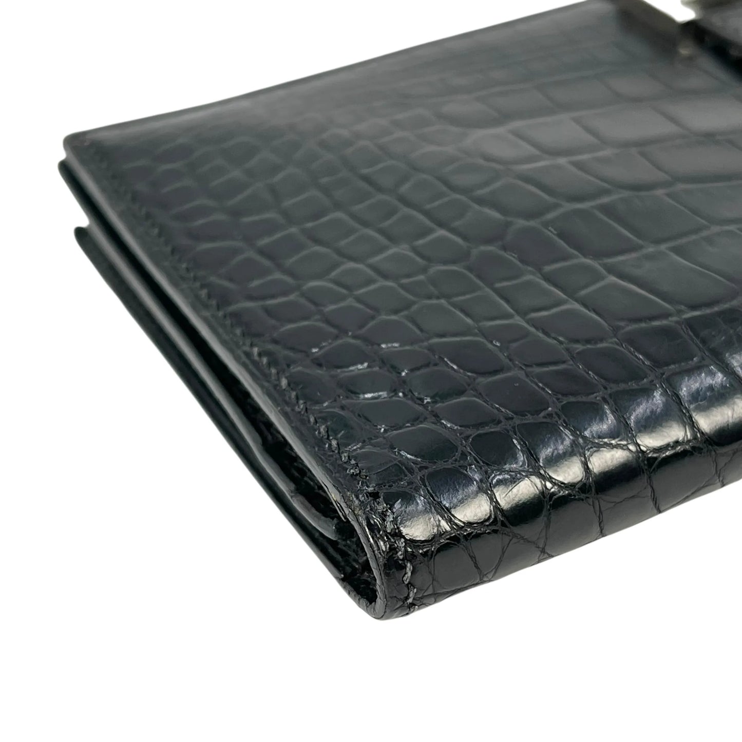 HERMES Bearn Soufflet Alligator Long Wallet - Black with J Stamp (2006) 