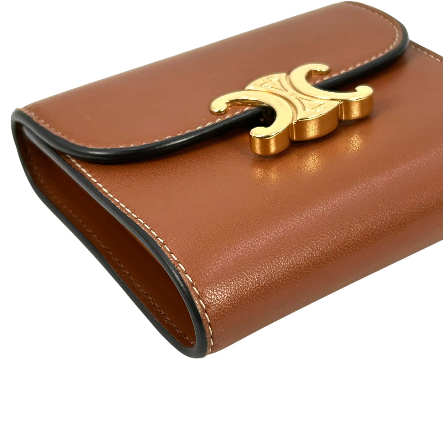 CELINE Triomphe Calfskin Small Compact Wallet - Brown 