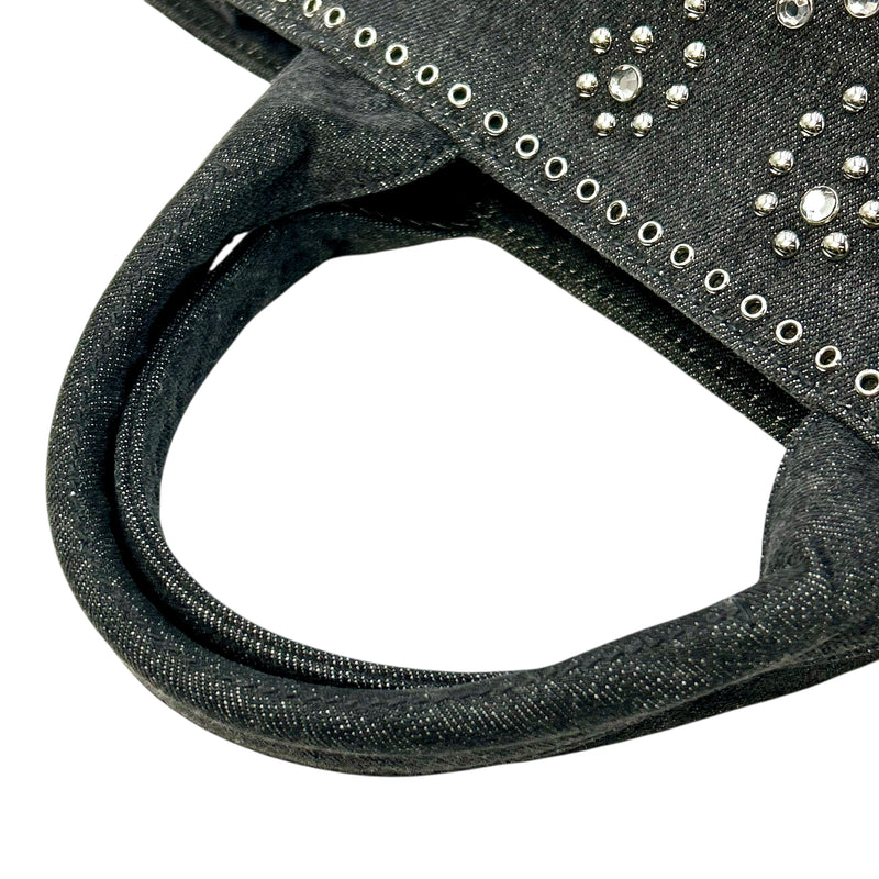 PRADA Canapa Rhinestone Hand Bag - Charcoal Gray