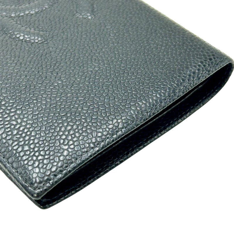 CHANEL Caviar Skin Coco Mark Kiss Lock  Long Wallet - Black